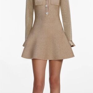 NWOT. Self-Portrait Gold Crystal Trim Knit Mini Dress
